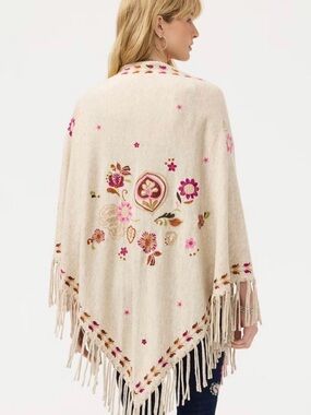 Johnny Was Cashmere Embroidered Fringe Wrap